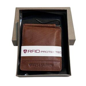 Premium Leather Mens Wallet W/Money Clip & Coin Pocket RFID Protected By Spikes
